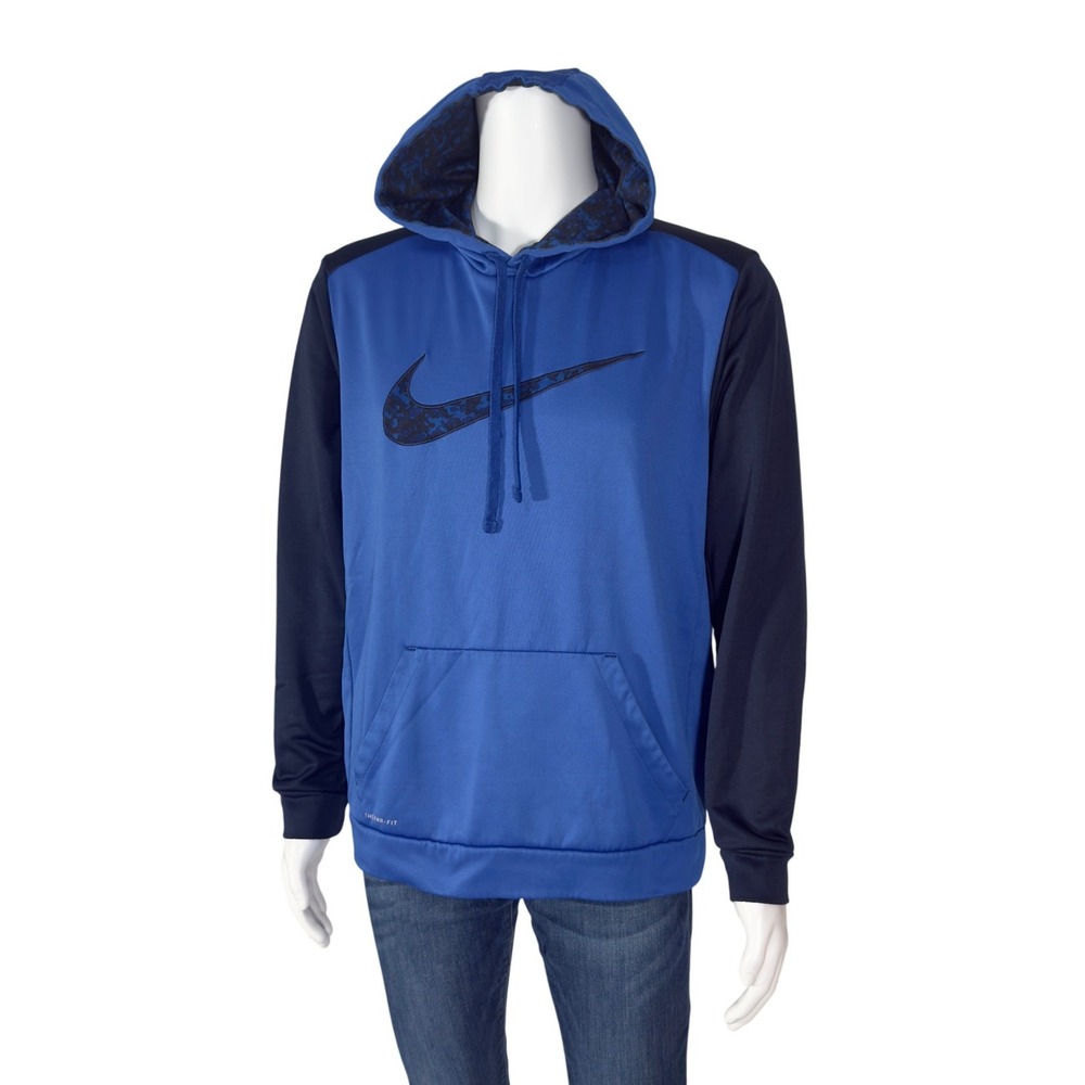 Nike Hoodie Mens Large Blue Excellent Therma-FIT Camo Swoosh Pullover